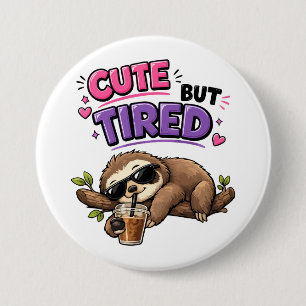 Cute but tired sloth with iced coffee button