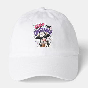 Cute but unstable cow with iced coffee hat