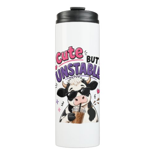 Cute but unstable cow with iced coffee thermal tumbler