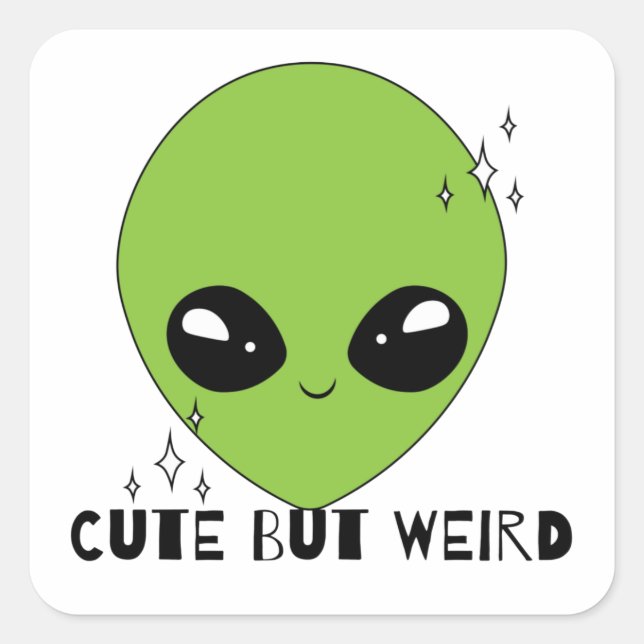 Cute but weird alien square sticker (Front)