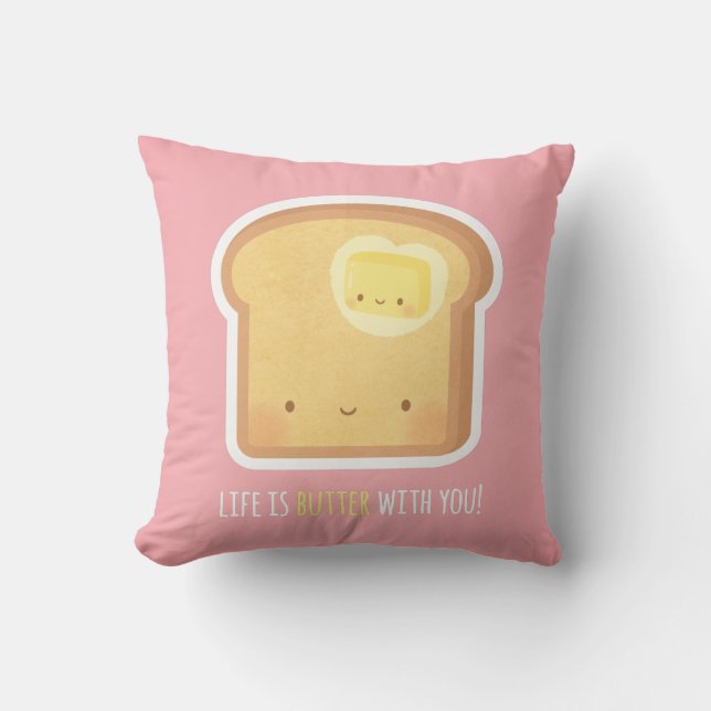 Cute Butter and Toast Couple Funny Love Pun Throw Pillow (Front)