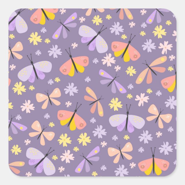 Cute Butterflies And Beetles Square Sticker (Front)