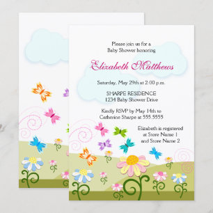 Cute Butterflies and Daisies Baby Shower Invitation