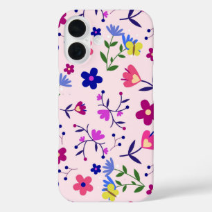 Cute Butterflies and Flowers on Pink iPhone 16 Case