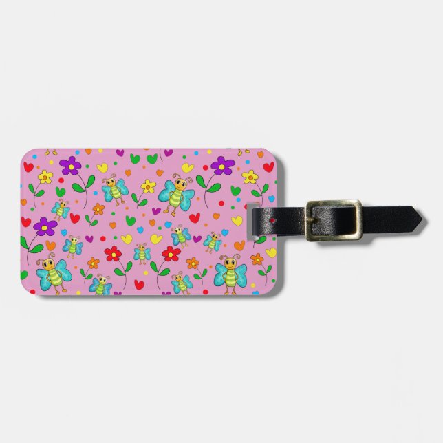 Cute butterflies and flowers pattern - pink luggage tag (Front Horizontal)