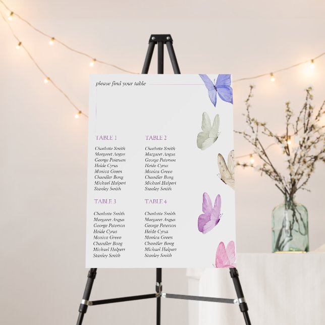 Cute Butterflies Bridal Shower Seating Chart Foam Board (In Situ (Stand))