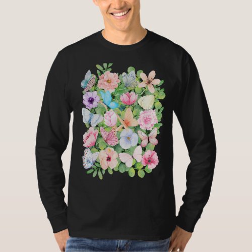 Cute Butterflies Cottagecore And Flowers Plant T_Shirt