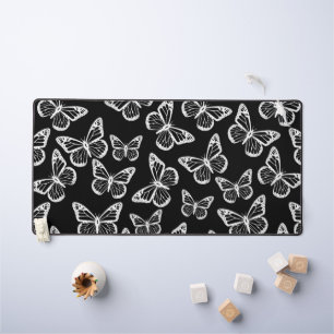Cute Butterflies Elegant Chic Pattern Black White Desk Mat
