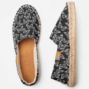 Cute Butterflies Elegant Chic Pattern Black White Espadrilles
