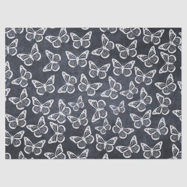   Cute Butterflies Elegant Chic Pattern White Grey Tissue Paper (Front)