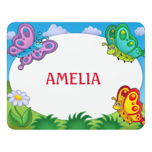 Cute butterflies, flower and Name Kids Door Sign 