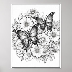 Cute Butterflies/Flowers Coloring Poster