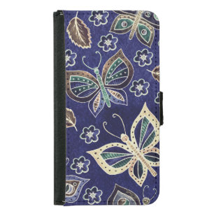 Cute Butterflies & Flowers on Navy Blue Background Samsung Galaxy S5 Wallet Case