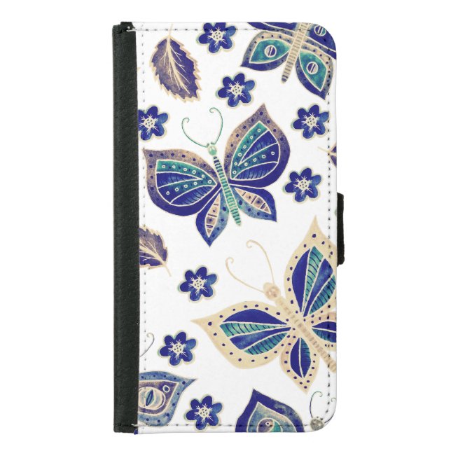 Cute Butterflies &  Flowers on White Background Samsung Galaxy Wallet Case (Front)