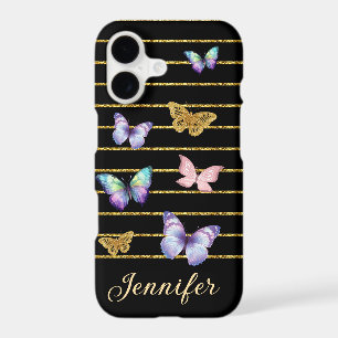 cute butterflies gold lines personalized black iPhone 17 case