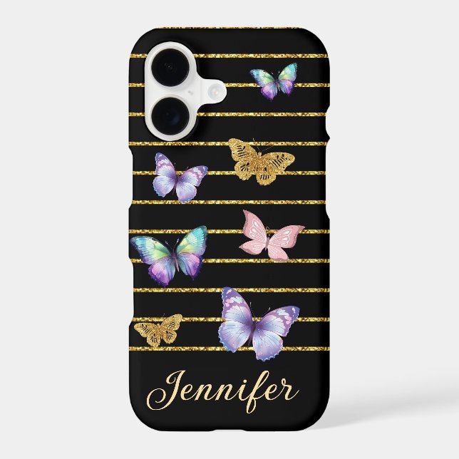 cute butterflies gold lines personalized black Case-Mate iPhone case (Back)