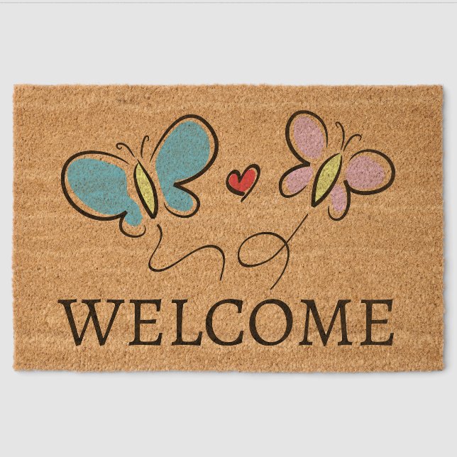 Cute butterflies in love custom coir fiber doormat (Front)