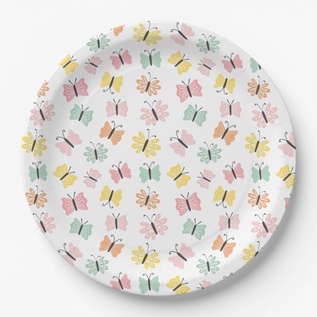 Cute butterflies in pastel colors paper plates (Front)