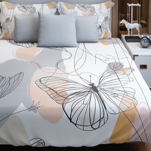 Cute Butterflies Line Art Pattern Duvet Cover (Creator Uploaded)