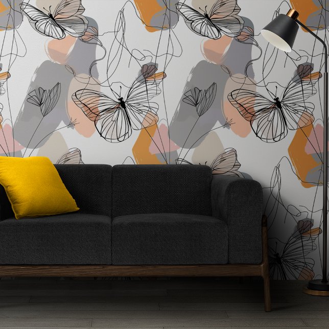 Cute Butterflies Line Art Pattern Peel and Stick Wallpaper (Creator Uploaded)