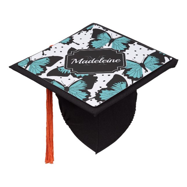 Cute Butterflies Pattern Graduation Cap Topper (Angled)