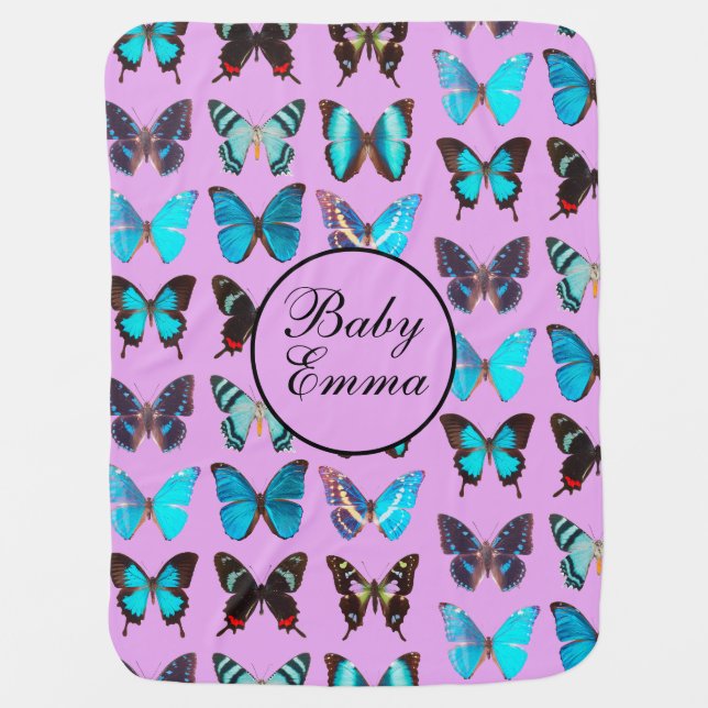 Cute Butterflies Pattern Personalized Baby Blanket (Front)