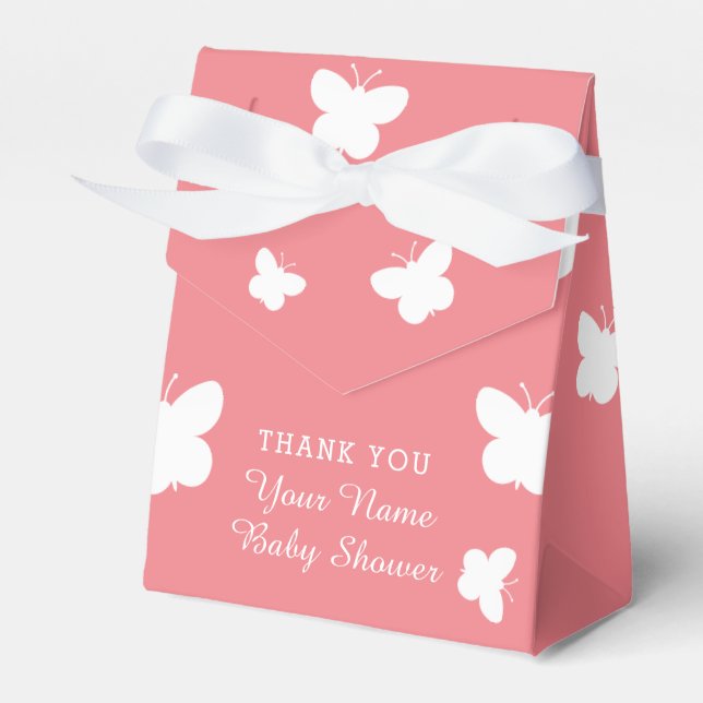 Cute butterflies pink spring baby shower party favor boxes (Front Side)