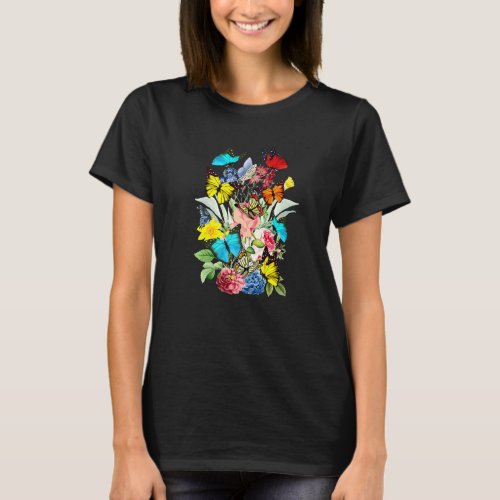 Cute Butterflies Vintage Floral Botanical Flower G T-Shirt