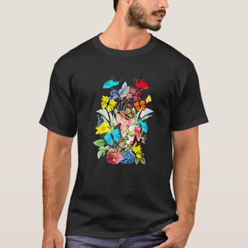 Cute Butterflies Vintage Floral Botanical Flower G T-Shirt