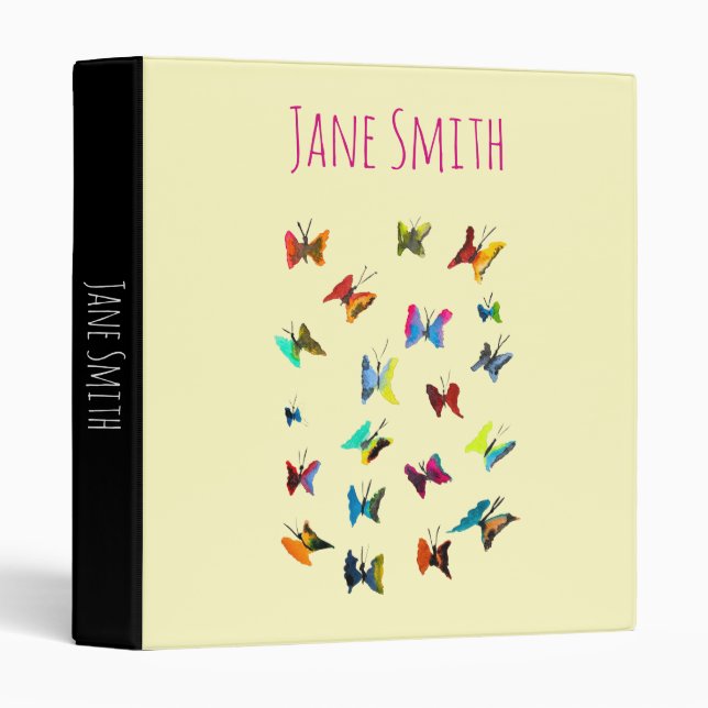 Cute butterflies watercolor art 3 ring binder (Front/Spine)
