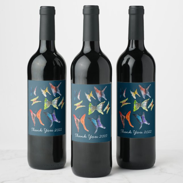 Cute butterflies watercolor art wine label (Bottles)