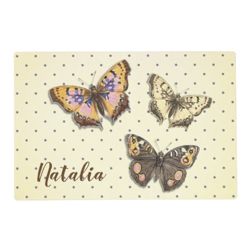 Cute Butterflies With Polka Dots With Name Placemat