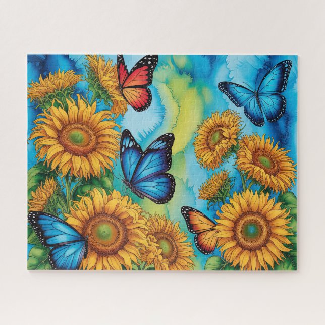 Cute Butterflies With Sunflowers Jigsaw Puzzle (Horizontal)