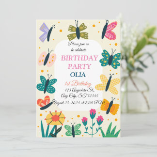 Cute Butterfly 1st birthday invitation