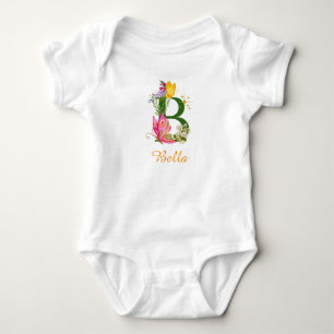 Cute Butterfly Alphabet Letter B Floral Baby Bodysuit