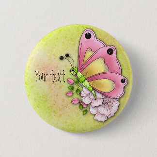 Cute butterfly and flowers button