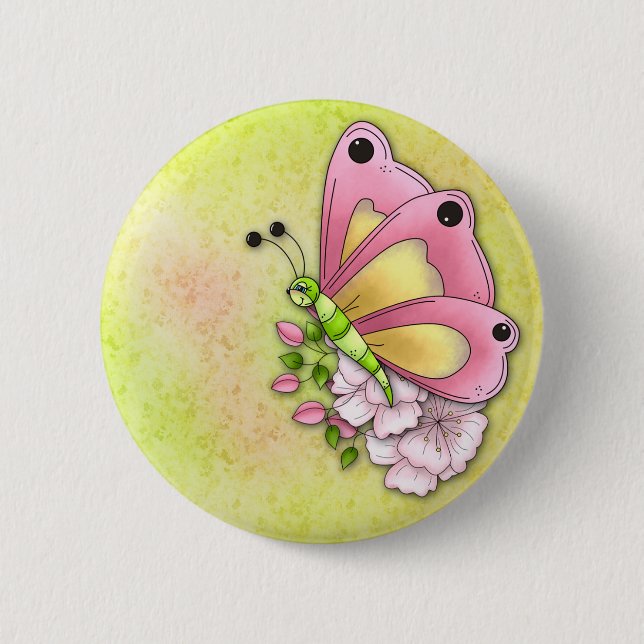 Cute butterfly and flowers button (Front)