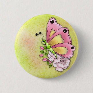Cute butterfly and flowers button