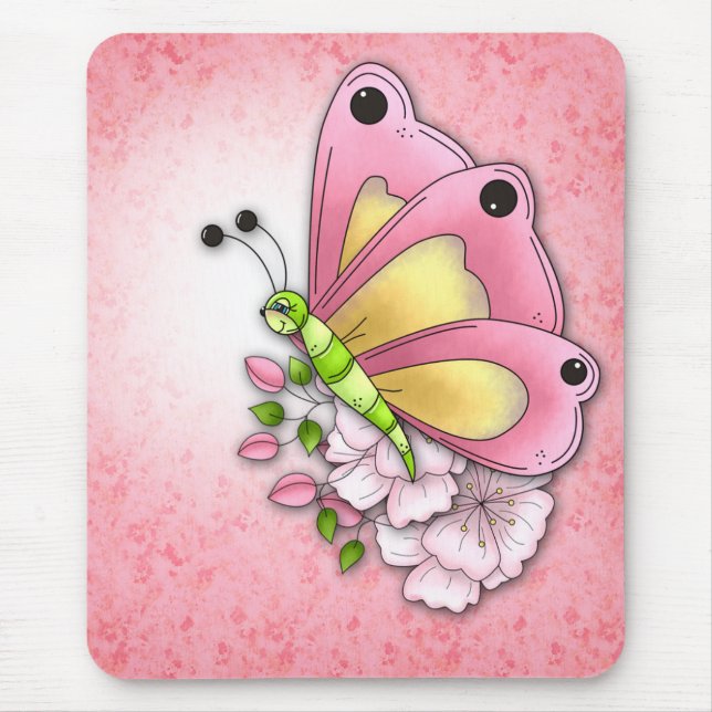 Cute butterfly and flowers mouse pad (Front)