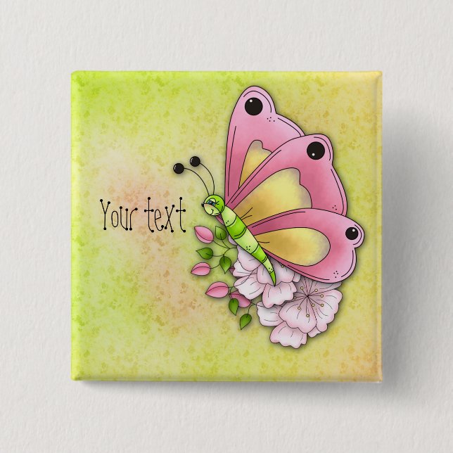 Cute butterfly and flowers pinback button (Front)