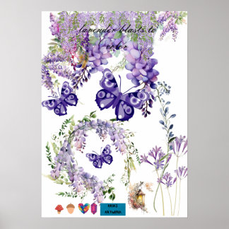 cute butterfly and lavender room wall poster