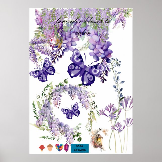 cute butterfly and lavender room wall poster (Front)