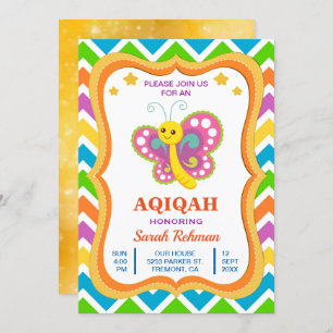 Cute Butterfly Baby Girl Aqiqah Invitation