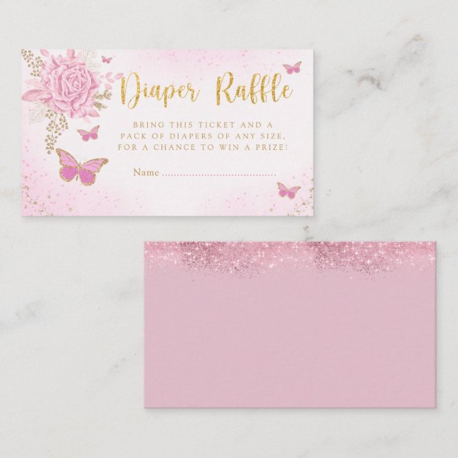 Cute Butterfly Baby Shower Diaper Raffle Ticket En Enclosure Card (Front/Back)