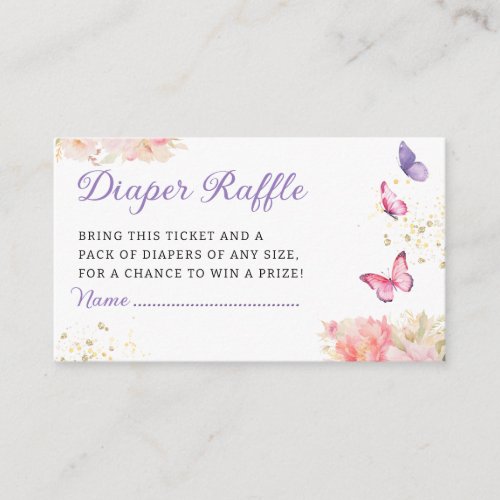 Cute Butterfly Baby Shower Diaper Raffle Ticket  Enclosure Card