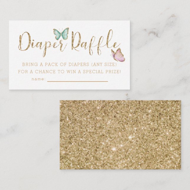 Cute Butterfly Baby Shower Diaper Raffle Ticket Enclosure Card (Front/Back)