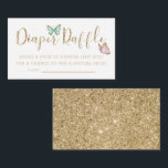 Cute Butterfly Baby Shower Diaper Raffle Ticket Enclosure Card<br><div class="desc">Sweet baby shower diaper raffle ticket featuring pink and mint butterfly with faux gold embellishments. The card asks guest to bring packets of diapers for a chance to win a special prize. The text is editable.</div>