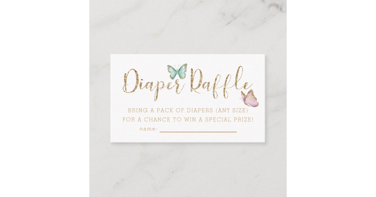 Cute Butterfly Baby Shower Diaper Raffle Ticket Enclosure Card