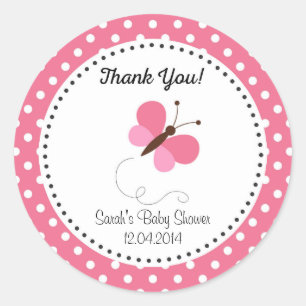 Cute Butterfly Baby Shower Sticker Pink