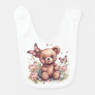Cute Butterfly Bear Baby Bib